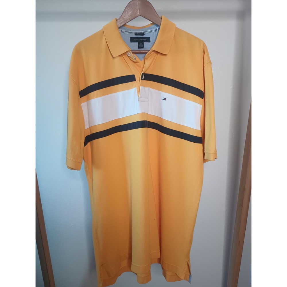 Tommy Hilfiger Piqué Polo Mens XL Yellow Colorblock Classic Collar Golf Shirt